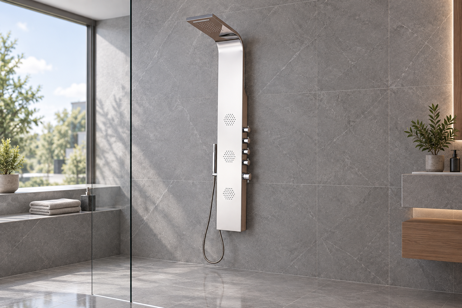 Coluna de hidromassagem Soria em ambiente de casa de banho