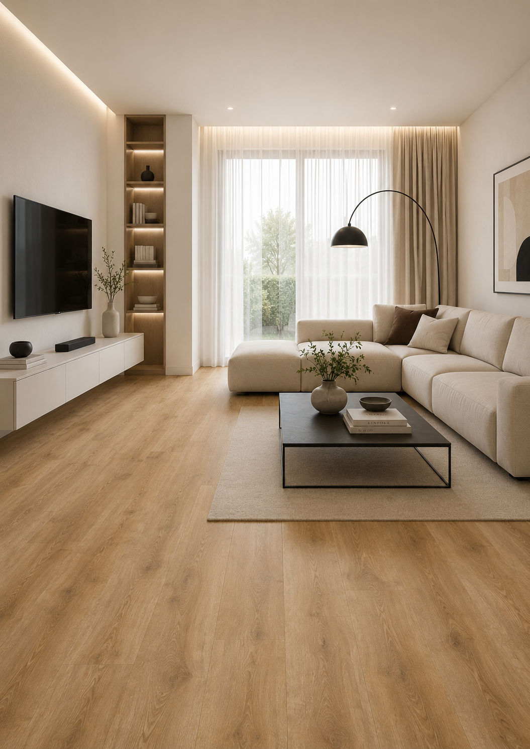 Pavimento SPC honey mead oak num ambiente contemporâneo