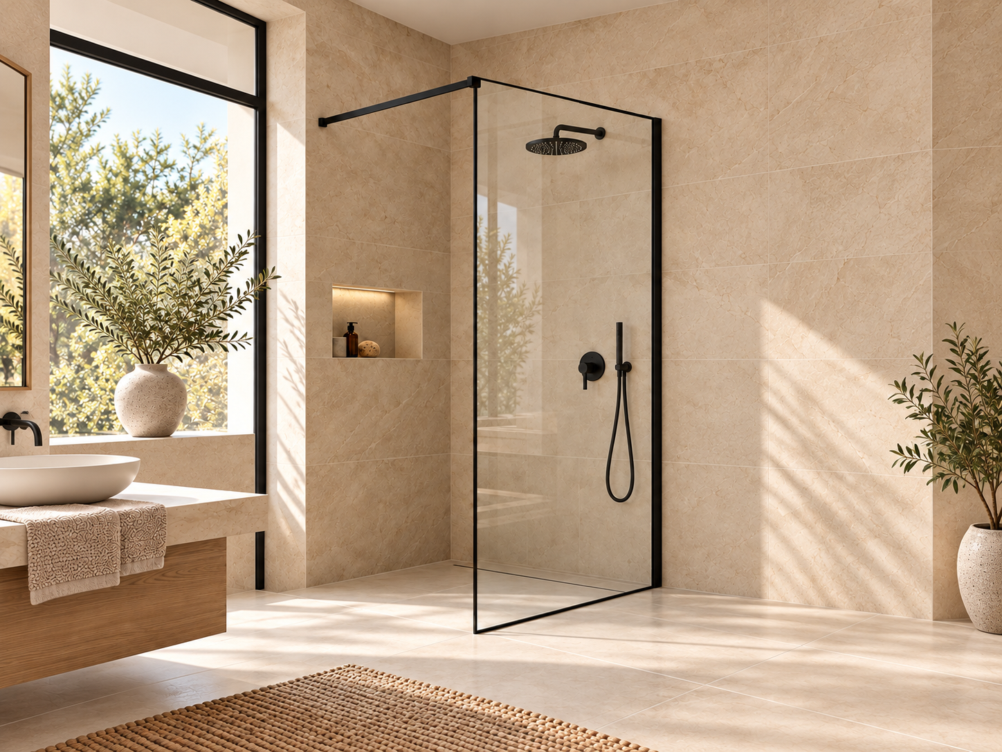 Resguardo de duche Walk-in com perfil preto