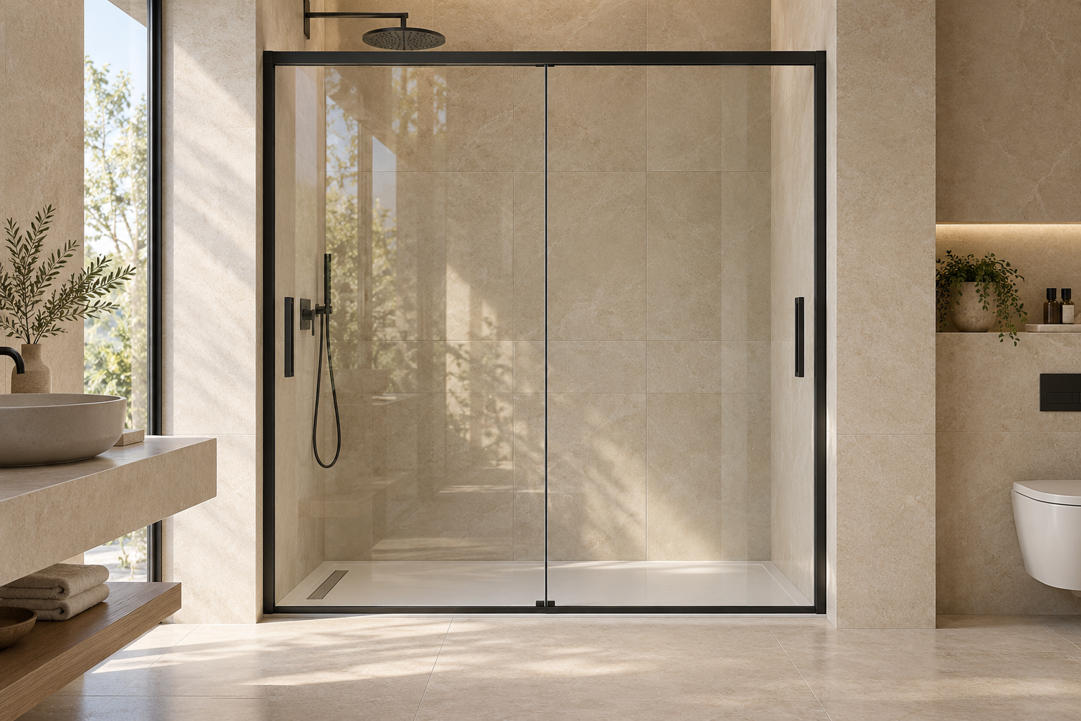 Resguardo frontal com duas portas de vidro e perfil preto